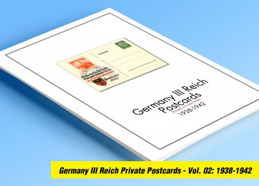 COLOR PRINTED GERMANY III REICH PRIVATE POSTCARDS 1938-1942 STAMP ALBUM PAGES (102 ill. pages)