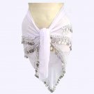 White Chiffon Belly Dancing Hip Scarf 3 Lines