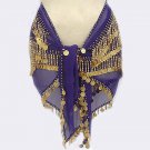 Purple Sheer Chiffon 4 Line Belly Dancing Hip Scarf 750 Coins