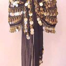 Gold Coin HipsScarf 5 Line Black Chiffon Belly Dancing