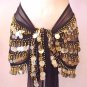 Gold Coin HipsScarf 5 Line Black Chiffon Belly Dancing