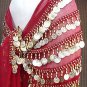 Red Chiffon Belly Dancing Hip Scarf 5 Line Gold