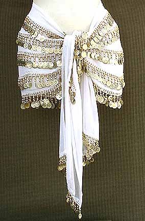 White Belly Dancer Hip Scarf 5 Lines Gold