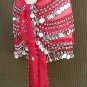 Red Belly Dancing Costume Hip Scarf 3 Line Shimmy Belt