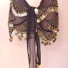 Black Shakira Belly Dance Wrap 3 Lines of Beads and Gold Coins