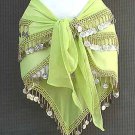 Egyptian Belly Dance Hip Scarf Parrot Green 3 Rows