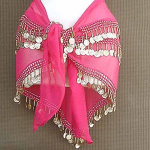 Egyptian Belly Dance Hip Scarf Magenta 3 Line Gold