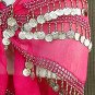 Egyptian Belly Dance Hip Scarf Magenta 3 Line Gold