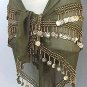 New Belly Dancing Hip Scarf Moss Green 3 Line Gold