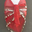 Red Belly Dance Hip Scarf 3 Rows