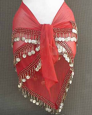 Red Belly Dance Hip Scarf 3 Rows