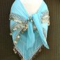 Belly Dance Hip Scarf Sky Blue 3 Rows Gold Coins