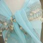 Belly Dance Hip Scarf Sky Blue 3 Rows Gold Coins