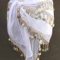 White Belly Dance Hip Scarf 3 Rows Gold Coins