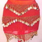 Red Shakira Belly Dance Wrap 3 Lines of Beads and Coins