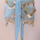 Sky Blue Shakira Belly Dance Wrap 3 Lines of Beads and Coins