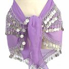 Lilac Belly Dancing Hip Scarf 4 Line with Beads and Coins