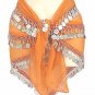 Orange Belly Dancing Hip Scarf 4 Line with Beads and Coins