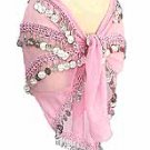 Pink Belly Dancing Hip Scarf 4 Line with Beads and Coins