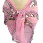 Pink Belly Dancing Hip Scarf 4 Line with Beads and Coins