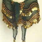 Bottle Green Belly Dancing Wave Design Hip Scarf 2 Line GOLD Coins