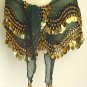 Bottle Green Belly Dancing Wave Design Hip Scarf 2 Line GOLD Coins