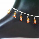 Silver Beaded Anklets B Orange