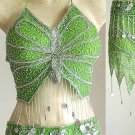 Belly Dancer Costumes Green Dress AS Silver