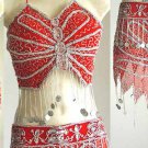 Belly Dancer Costumes Red Dress AS Silver
