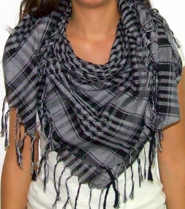 Plaid Check Scarf Black and Gray Arafat