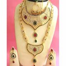 Indian Sari Bridal Jewelry Wedding Set 2 Necklace Multicolor Stones WJ-04