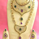 Indian Saree Bridal Jewelry Wedding Set 2 Necklace Multicolor Stones WJ-07