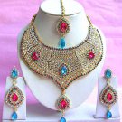 Indian Bridal Saree Jewelry Set Multicolor Stones NP-215
