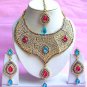 Indian Bridal Saree Jewelry Set Multicolor Stones NP-215