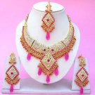 Indian Bridal Saree Jewelry Set Pink color Stones NP-253