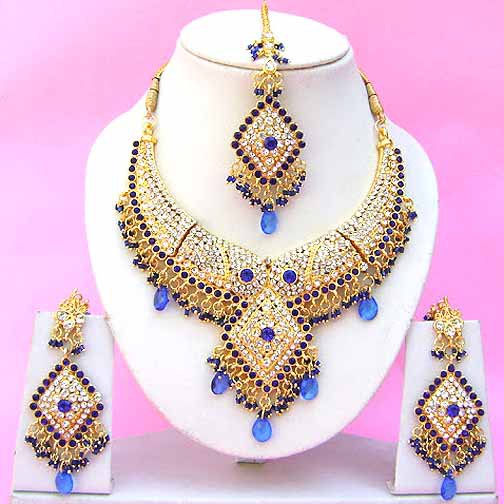 Indian Bridal Saree Jewelry Set Multicolor Stones NP-259