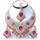 Indian Bridal Jewelry Necklace Set w Magenta Stones NP-21