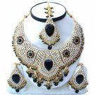 Dark Green Stones and Diamond Indian Bridal Jewelry Necklace SetNP-22