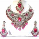 Diamond Indian Bridal Jewelry Necklace w Pink Stones Set NP-23