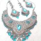 Diamond Indian Bridal Jewelry Necklace w Blue Stones Set NP-25
