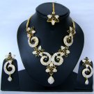 Indian Bridal Wedding Jewelry Set Diamond and Green color Stones NP-400