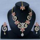 Indian Bridal Wedding Jewelry Set Diamond and Pink color Stones NP-401