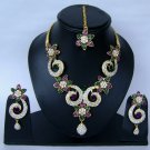 Indian Bridal Wedding Jewelry Set Diamond and Green color Stones NP-402