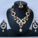 Indian Bridal Wedding Jewelry Set Diamond and Purple color Stones NP-404