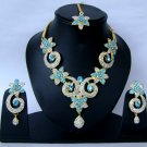 Indian Bridal Wedding Jewelry Set Diamond and Blue color Stones NP-405