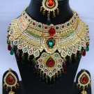 Indian Bridal Wedding Jewelry Necklace Set Diamond and Multicolor Stones NP-407