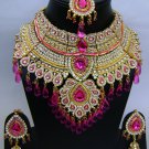 Indian Bridal Wedding Jewelry Necklace Set Diamond and Pink Stones NP-408