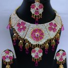 Indian Bridal Wedding Jewelry Necklace Set Diamond and Pink color Stones NP-410