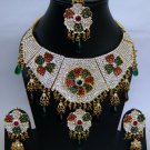 Indian Bridal Wedding Jewelry Necklace Set Diamond and Multi color Stones NP-412