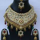 Indian Bridal Wedding Jewelry Necklace Set Diamond and Red color Stones NP-413